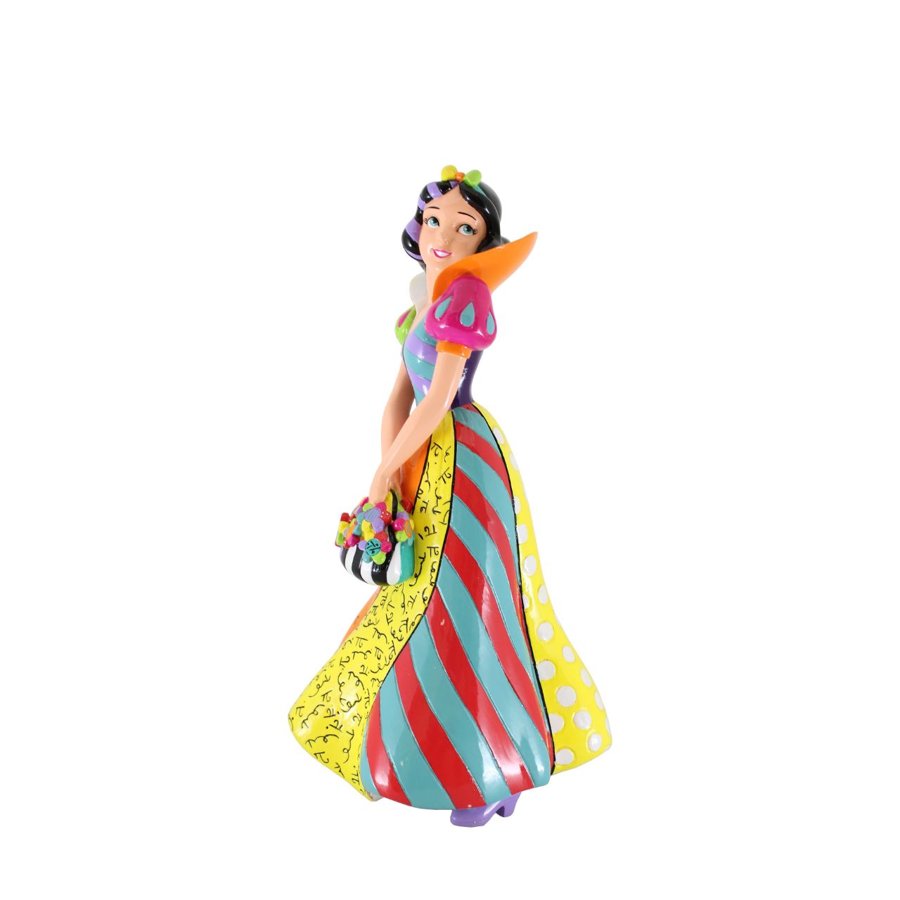 Romero Britto reimagines Snow White in his signature style of vivid colour and lively patterns. Made from cast stone with high-gloss shiny finish. Packed in a branded gift box. Not a toy or children's product. Intended for adults only.