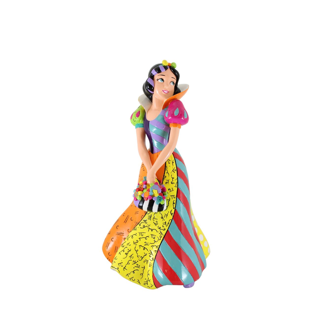Romero Britto reimagines Snow White in his signature style of vivid colour and lively patterns. Made from cast stone with high-gloss shiny finish. Packed in a branded gift box. Not a toy or children's product. Intended for adults only.