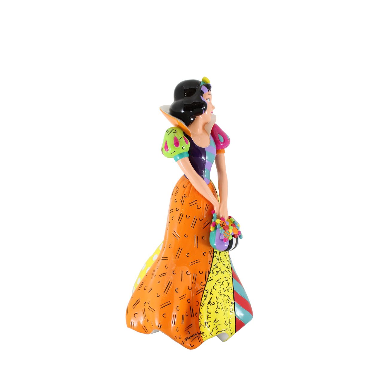 Romero Britto reimagines Snow White in his signature style of vivid colour and lively patterns. Made from cast stone with high-gloss shiny finish. Packed in a branded gift box. Not a toy or children's product. Intended for adults only.