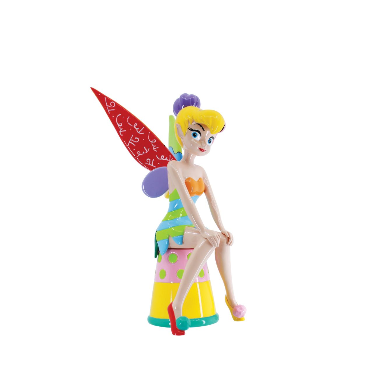 Pop Artist Romero Britto reinterprets Disney's iconic pixie Tinker Bell in his bold and colourful pop art palette. Sitting on a thimble, Romero Britto perfectly captures Tinker Bell's pouty expression.