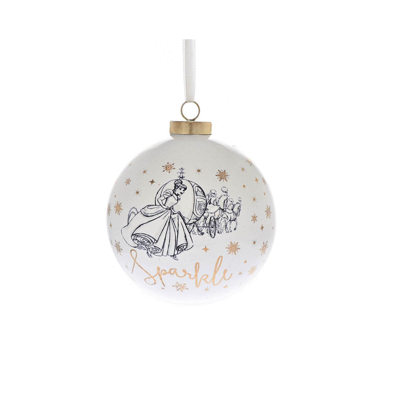 Disney Ceramic Christmas Bauble Cinderella  Bring touch of timeless Disney magic to the Christmas tree with this elegant gold foiled ceramic collectable Cinderella bauble. From Disney Classic Collectables - luxurious collectable gifts for the enduring Disney fan.