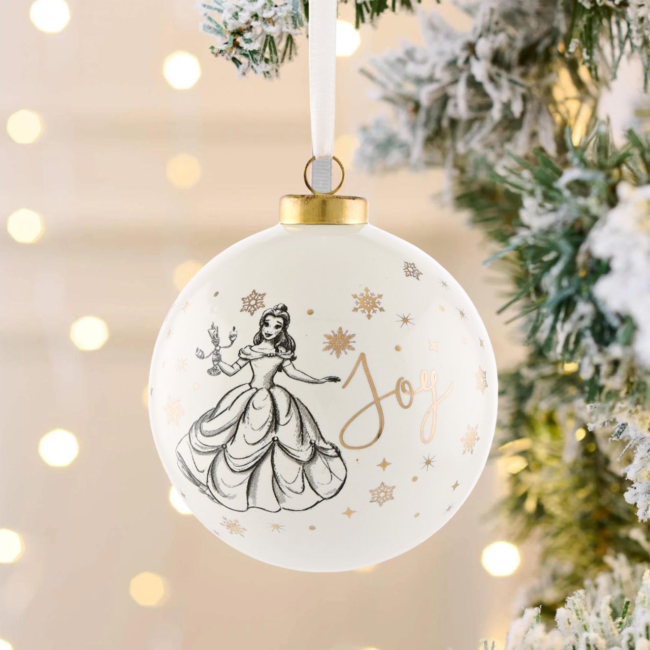 Disney Ceramic Christmas Bauble Belle  Bring touch of timeless Disney magic to the Christmas tree with this elegant gold foiled ceramic collectable Belle bauble. From Disney Classic Collectables - luxurious collectable gifts for the enduring Disney fan.
