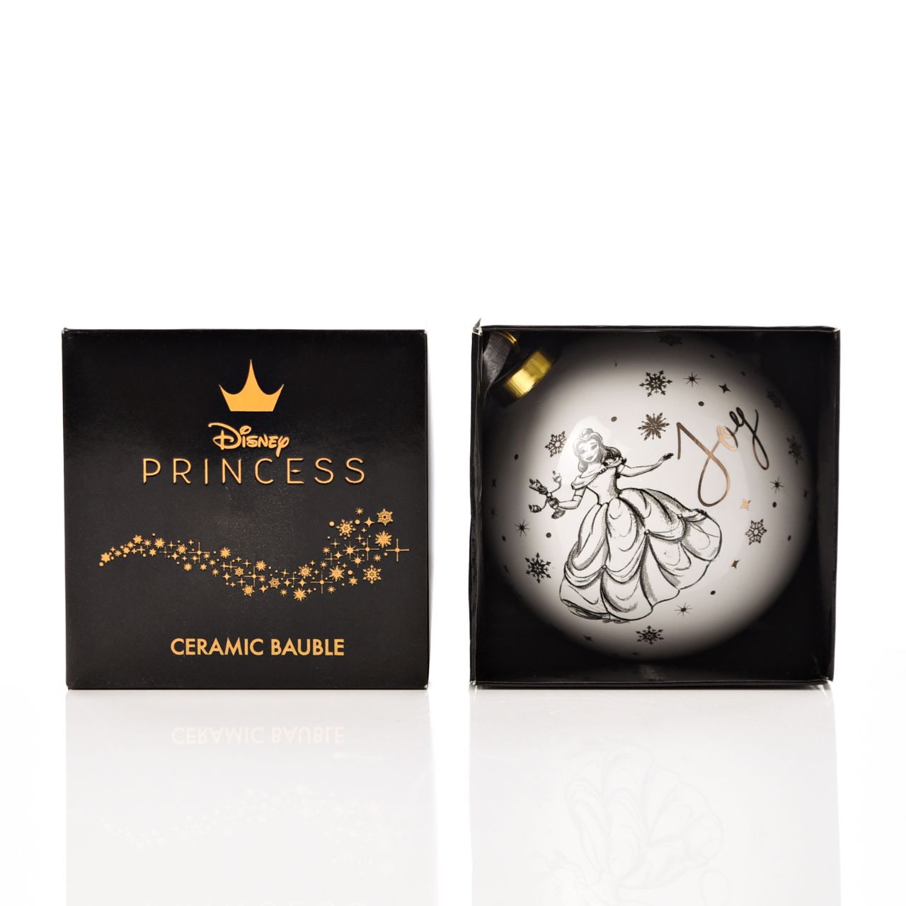 Disney Ceramic Christmas Bauble Belle  Bring touch of timeless Disney magic to the Christmas tree with this elegant gold foiled ceramic collectable Belle bauble. From Disney Classic Collectables - luxurious collectable gifts for the enduring Disney fan.
