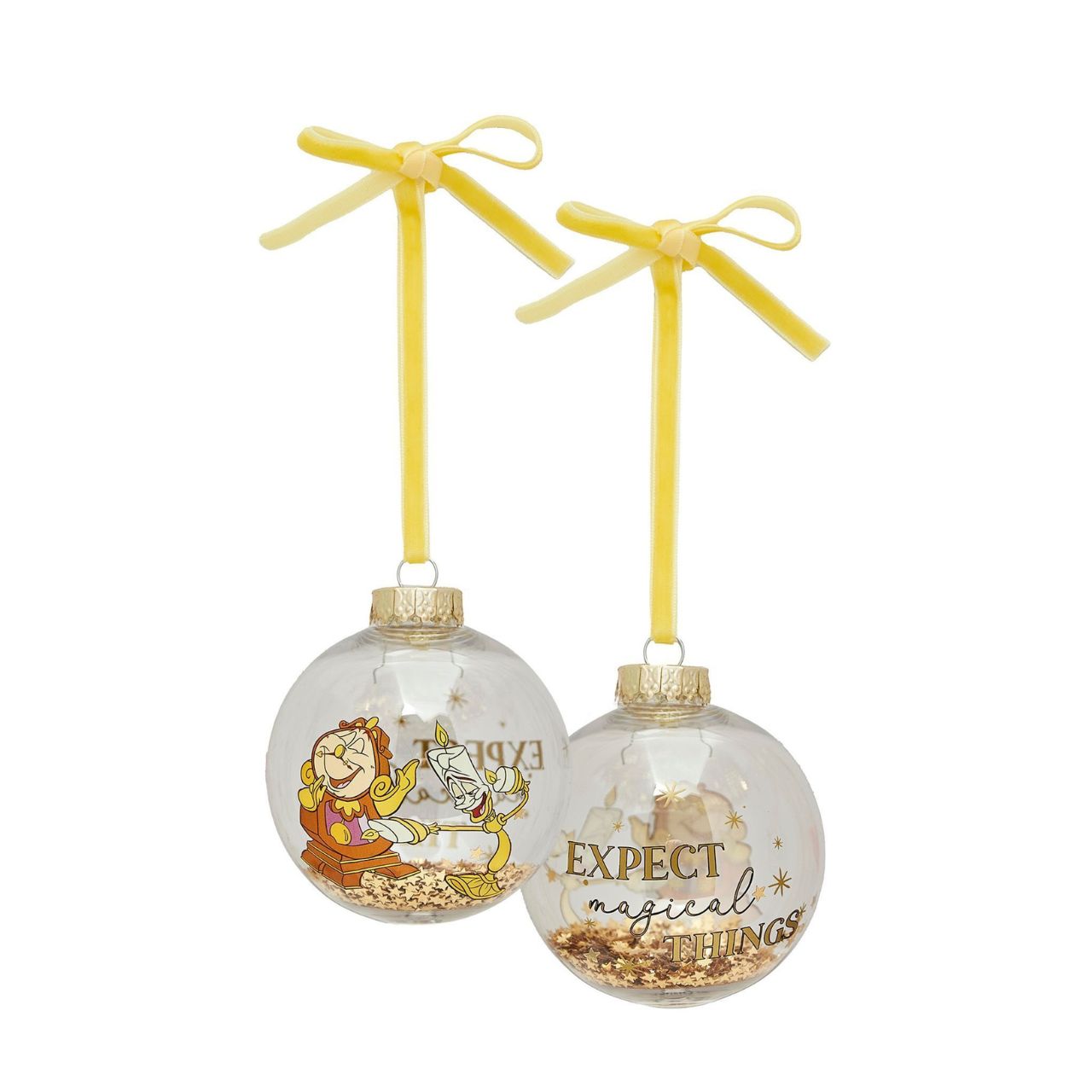 Make Christmas sparkle with this magical set of seven glass baubles featuring beloved characters from Disney's Beauty and the Beast. This set brings the enchanting tale to life with Belle, Beast, Lumiere, Mrs. Potts and others, adorning the delicate ornaments.