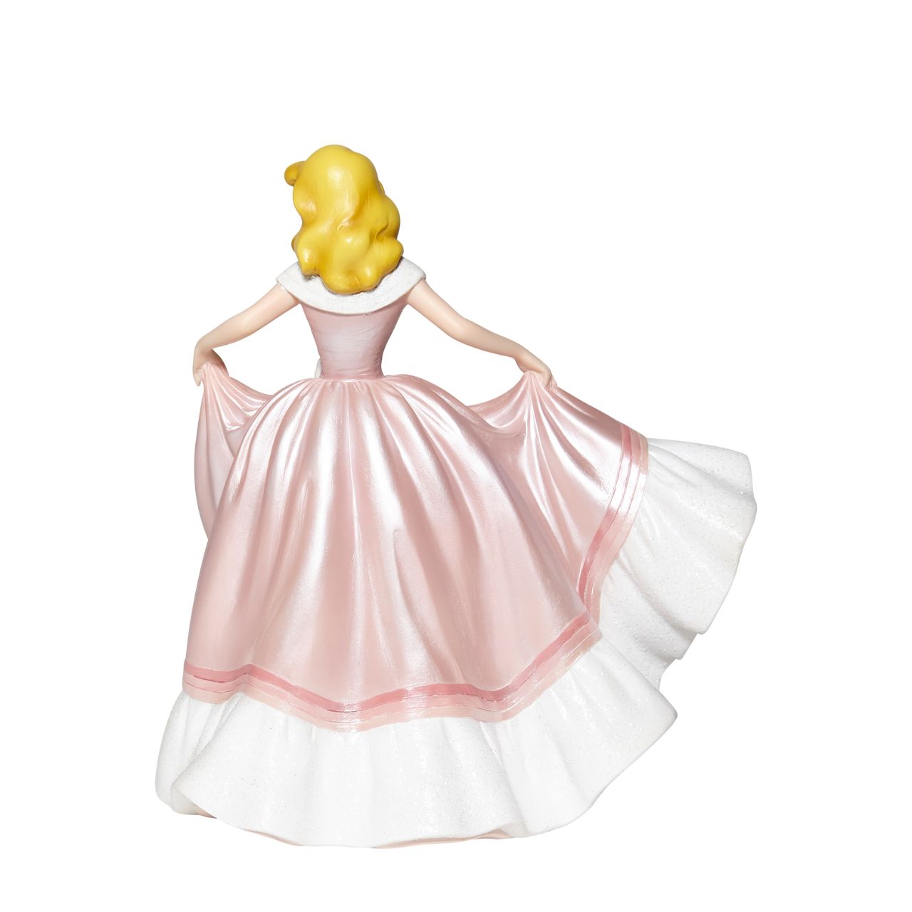 Cinderella in Pink Dress Couture de Force Figurine  Disney Couture de Force celebrates the 70th Anniversary of Cinderella. She is captured here in her classic pink gown of "what might have been." With the help of her mice tailors, the dress shimmers with satin finishes, iridescent glitter and jewels. Supplied in branded gift box.