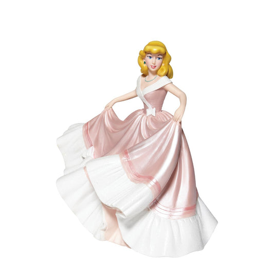 Cinderella in Pink Dress Couture de Force Figurine  Disney Couture de Force celebrates the 70th Anniversary of Cinderella. She is captured here in her classic pink gown of "what might have been." With the help of her mice tailors, the dress shimmers with satin finishes, iridescent glitter and jewels. Supplied in branded gift box.