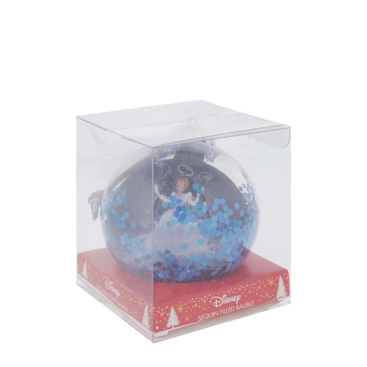 Disney Cinderella Sequin 2D Bauble  Bring the magic and glamour of the Disney princesses to the festivity with this wonderful 7.5cm aqua marine Cinderella sequin bauble.
