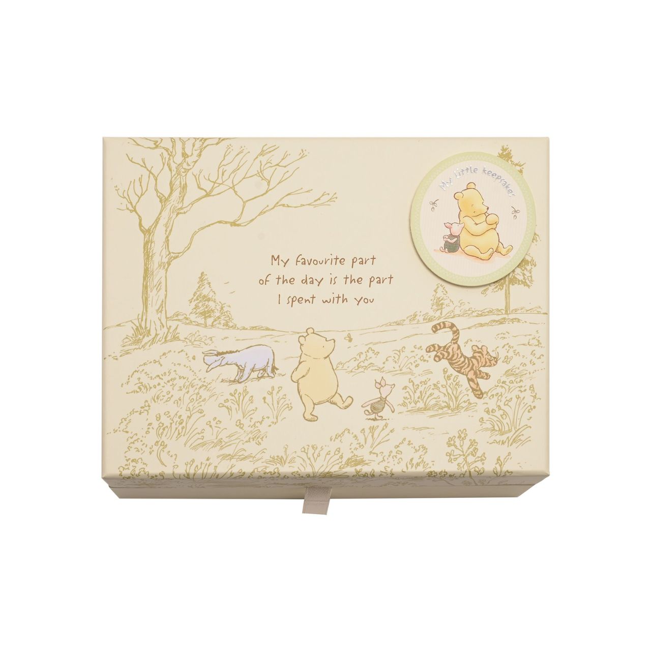 This Winnie the Pooh keepsake box has been designed to reflect E.H. Shepard's original illustrations from the original A. A. Milne books, to be cherished for many years.