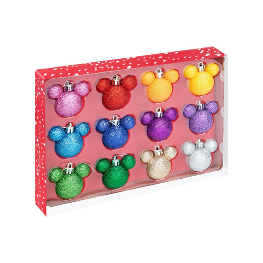 Disney Mickey Minnie Glitter Rainbow Christmas Baubles Set of 12  Bring some Disney sparkle to the Christmas tree with this shimmering set of 12 multi-coloured glitter Minnie & Mickey Mouse head baubles. From the Disney Christmas Collection - two truly magical things brought together to make truly magical memories.
