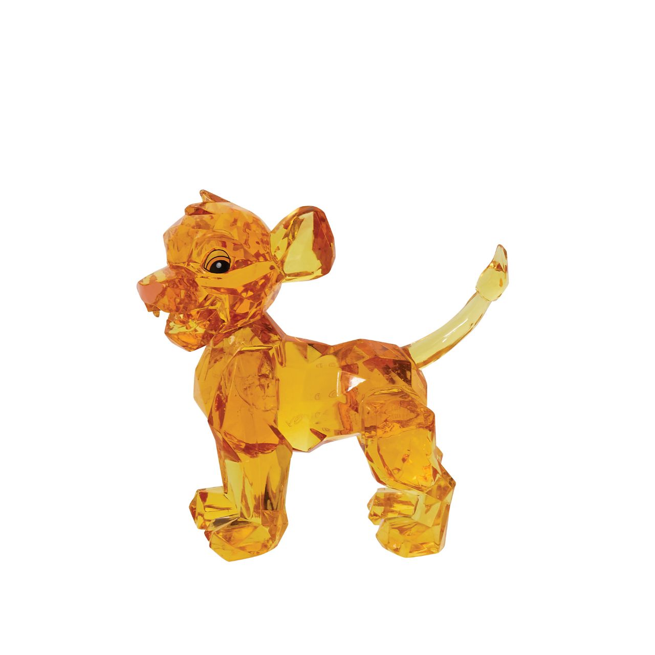 The little cub makes his royal debut in the Licensed Facet Collection. This "gem cut" acrylic sculpture reflects the future King's pride in a sparkling yellow tone. This Simba figurine is perfect for any Lion King fan. Presented in a branded window gift box.