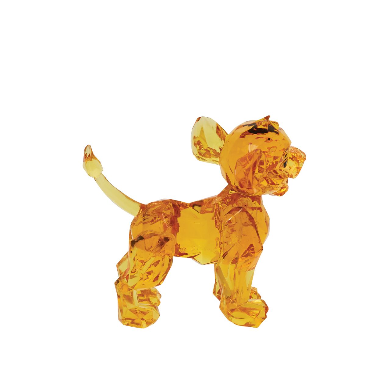 The little cub makes his royal debut in the Licensed Facet Collection. This "gem cut" acrylic sculpture reflects the future King's pride in a sparkling yellow tone. This Simba figurine is perfect for any Lion King fan. Presented in a branded window gift box.