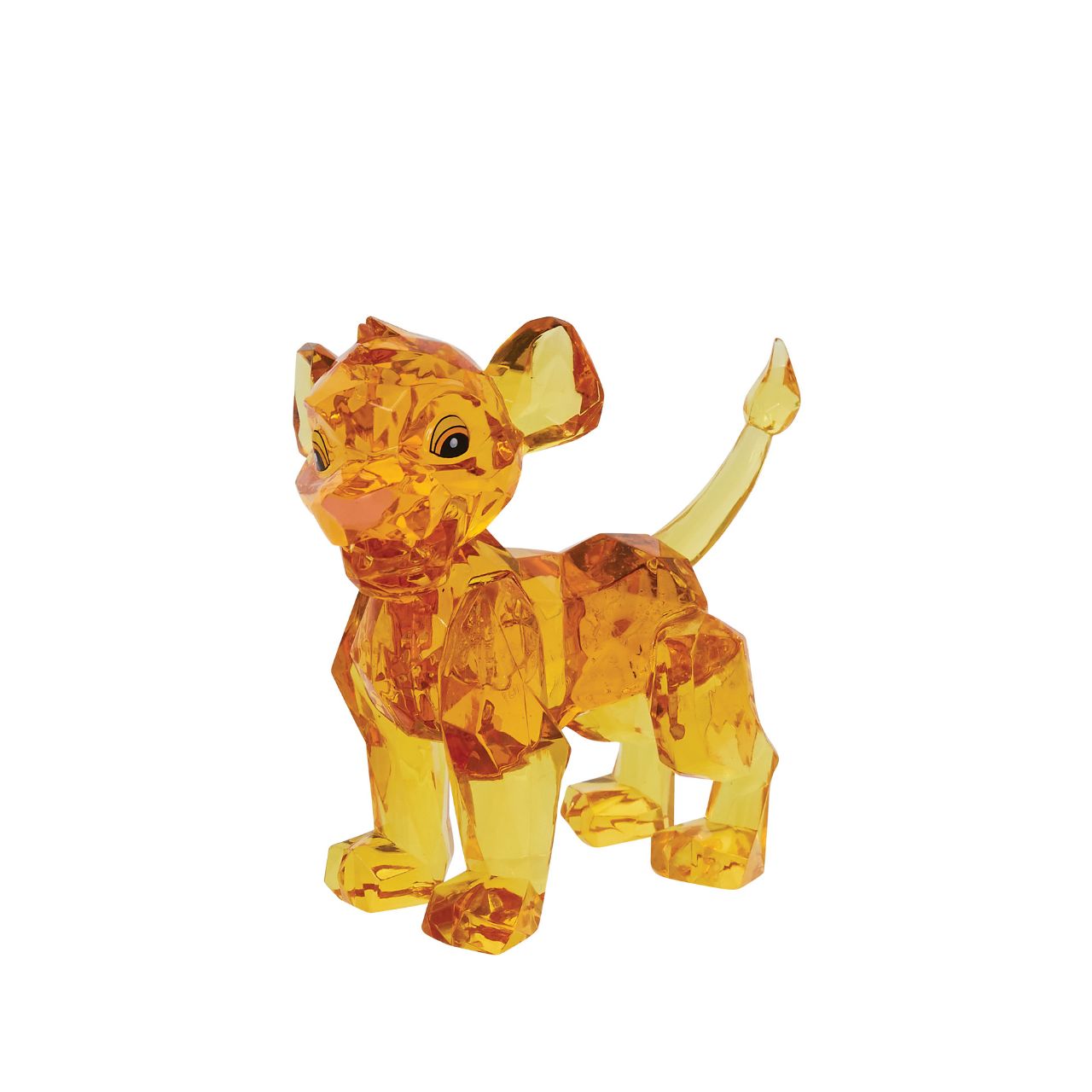 The little cub makes his royal debut in the Licensed Facet Collection. This "gem cut" acrylic sculpture reflects the future King's pride in a sparkling yellow tone. This Simba figurine is perfect for any Lion King fan. Presented in a branded window gift box.