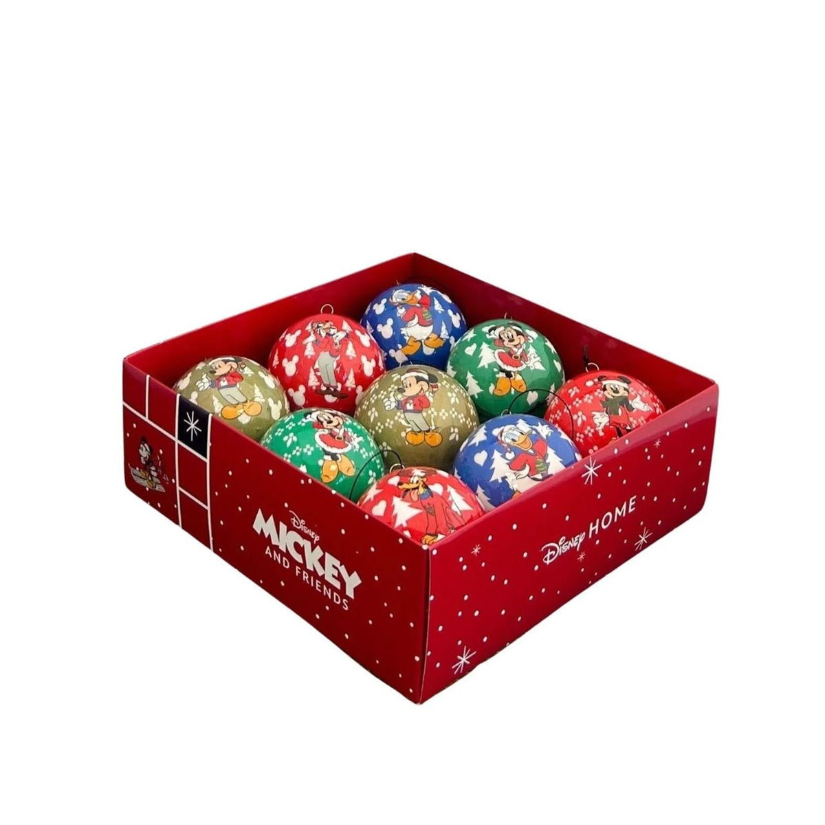 Bring festive magic to your tree with this enchanting Disney Home Mickey & Friends Christmas Baubles collection. This set of 9 baubles features beloved characters in a stunning palette of red, blue, green, and gold—perfect for adding Disney charm to your holiday decorations.