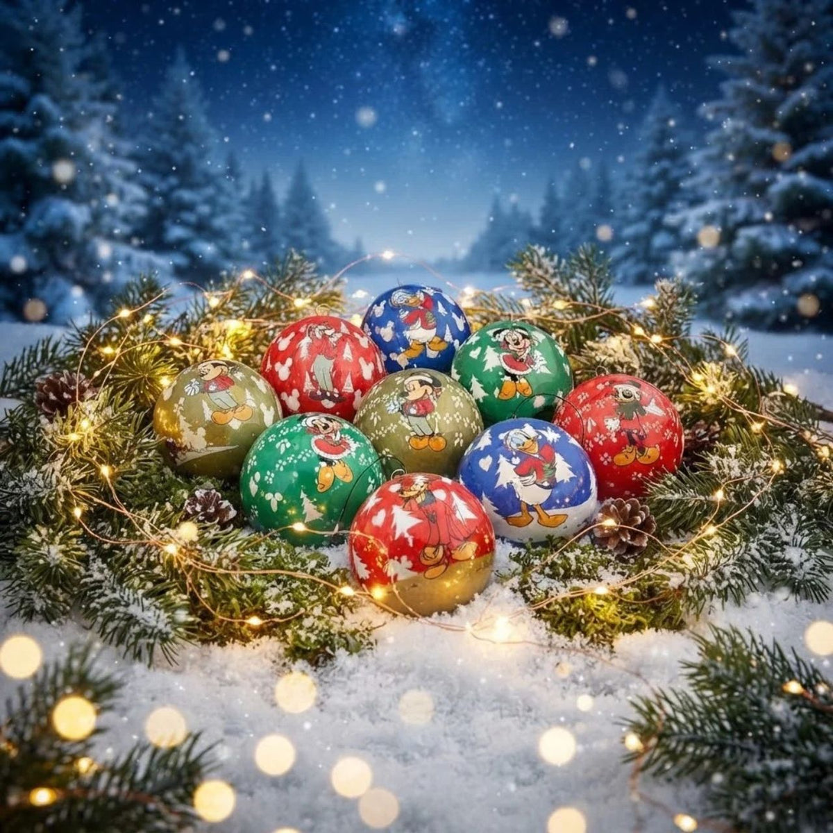 Bring festive magic to your tree with this enchanting Disney Home Mickey & Friends Christmas Baubles collection. This set of 9 baubles features beloved characters in a stunning palette of red, blue, green, and gold—perfect for adding Disney charm to your holiday decorations.