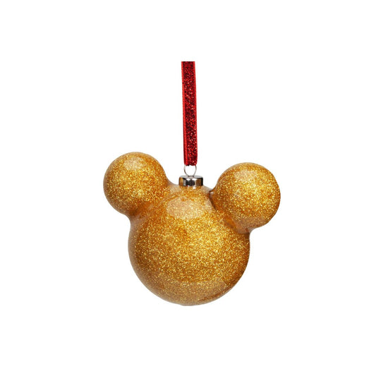 Disney Mickey Mouse Gold Glitter Christmas Bauble  Bring some of Disney's magic to the festivity with this wonderful 6cm gold glitter Mickey Mouse bauble.
