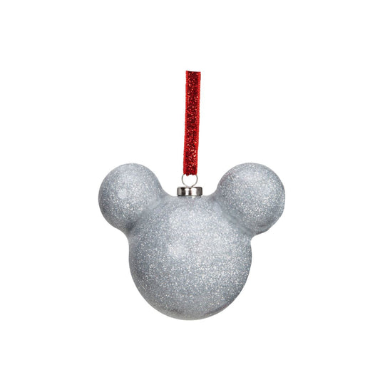 Disney Mickey Mouse Silver Glitter Christmas Bauble  Bring some of Disney's magic to the festivity with this wonderful 6cm silver glitter Mickey Mouse bauble.