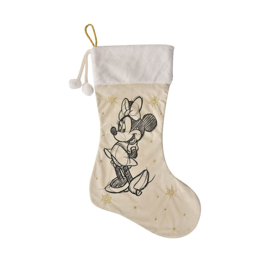 Disney Minnie Christmas Stocking 20"  This Disney stocking would look beautiful hanging on any mantel this Christmas morning. With cute pompom detailing, a delightful print of Minnie Mouse, and a golden star design, this stocking is sure to brighten any Disney fan's day.