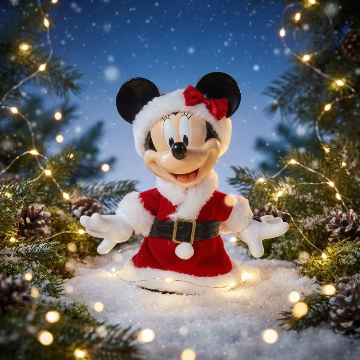 Bring festive cheer to your tree with this delightful Disney Minnie Christmas Tree Topper. Dressed in a cheerful Santa outfit, Minnie Mouse adds magic and warmth to your holiday décor.