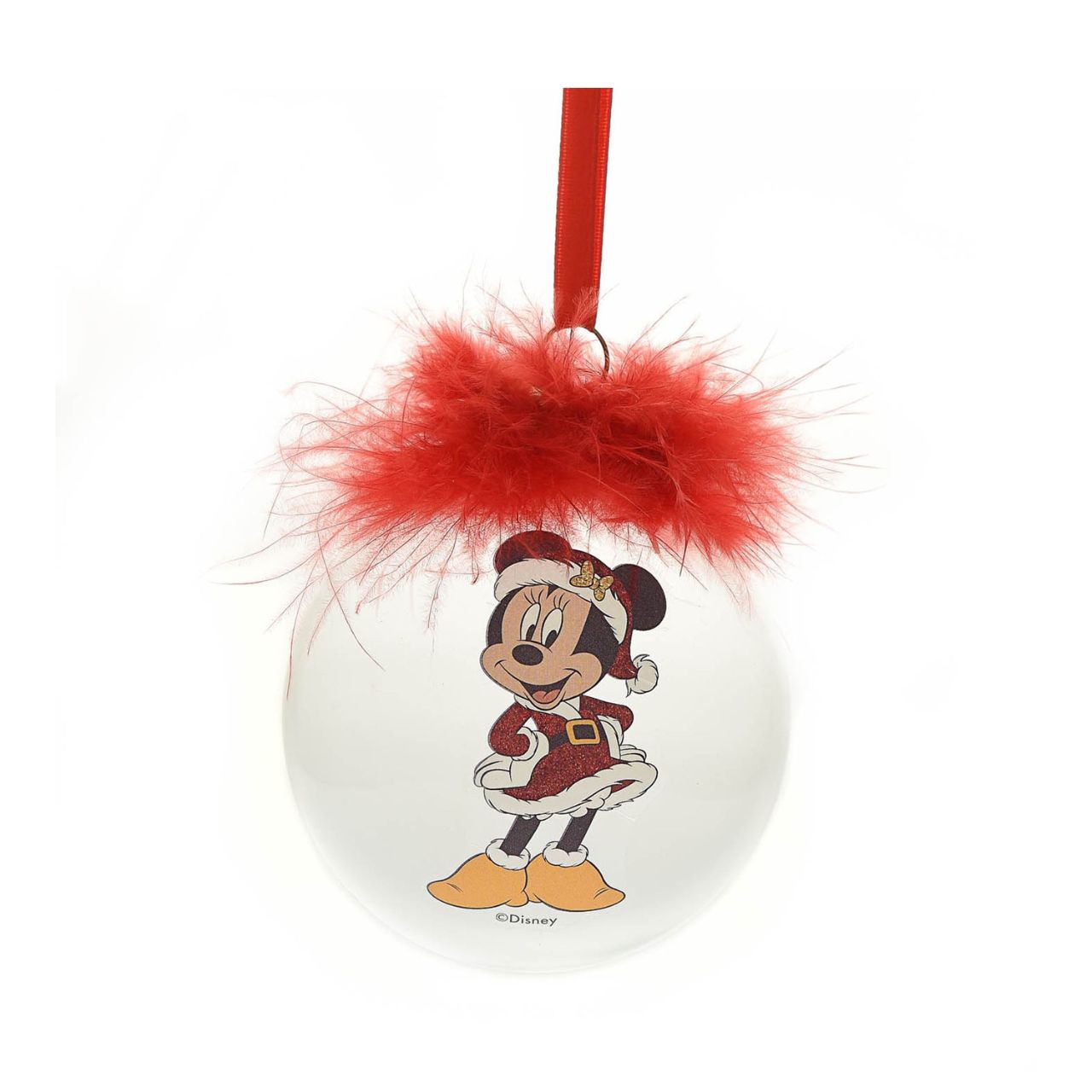 Disney Minnie Feather Christmas Bauble  Bring some magic to your festive celebrations with this gorgeous feather Minnie bauble. Perfect for any little Disney lovers in your life, make their Christmas shine a little brighter this year by using this decoration to adorn your tree.