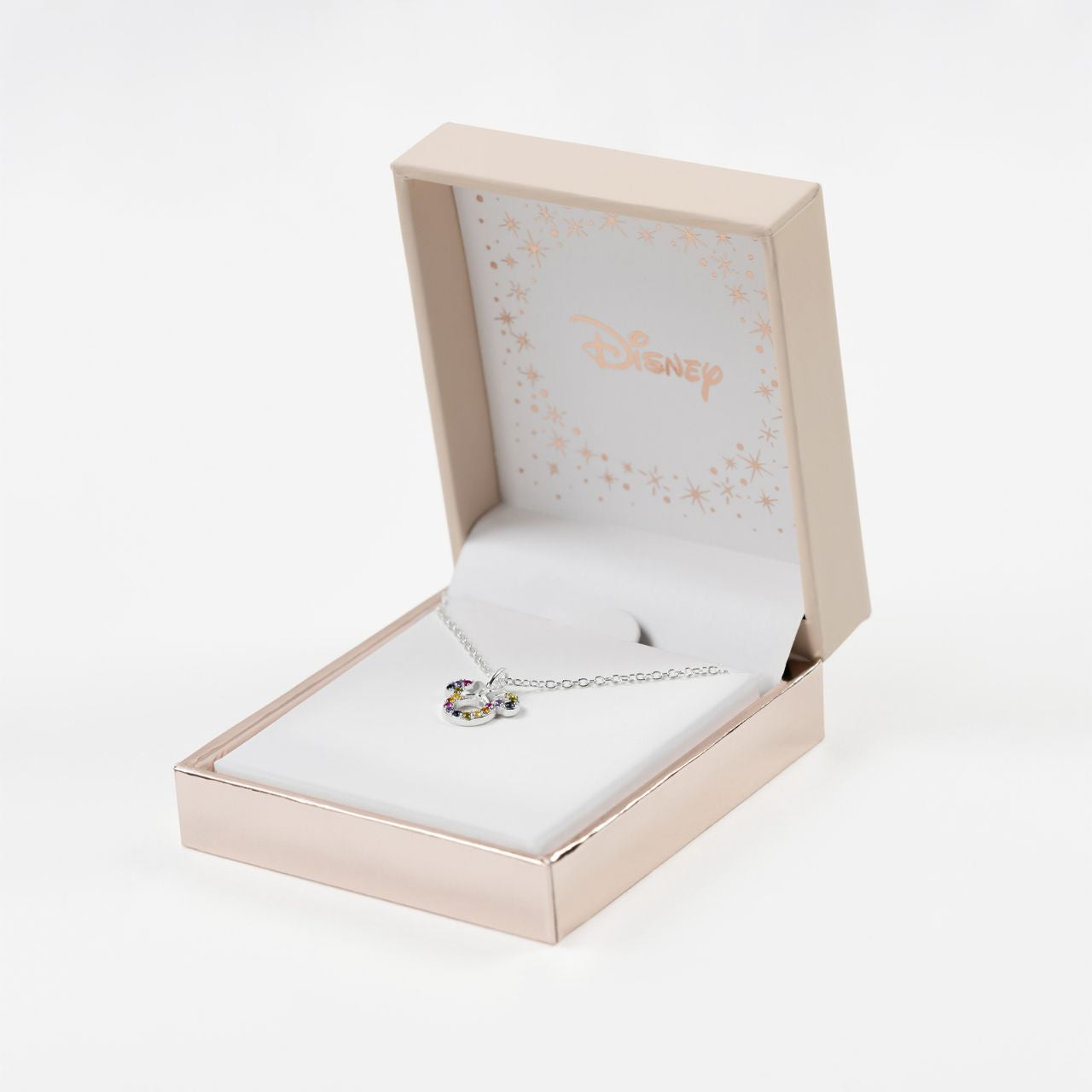 Disney Minnie Mouse Rainbow Stone Set Necklace  This Disney Minnie Mouse Rainbow Stone Set Necklace is a stylish and playful accessory that is perfect for any Disney fan. With a vibrant rainbow stone set, this necklace adds a touch of color to any outfit. Made from high-quality materials, it is durable and eye-catching. Feel like a true Disney fan with this must-have accessory.