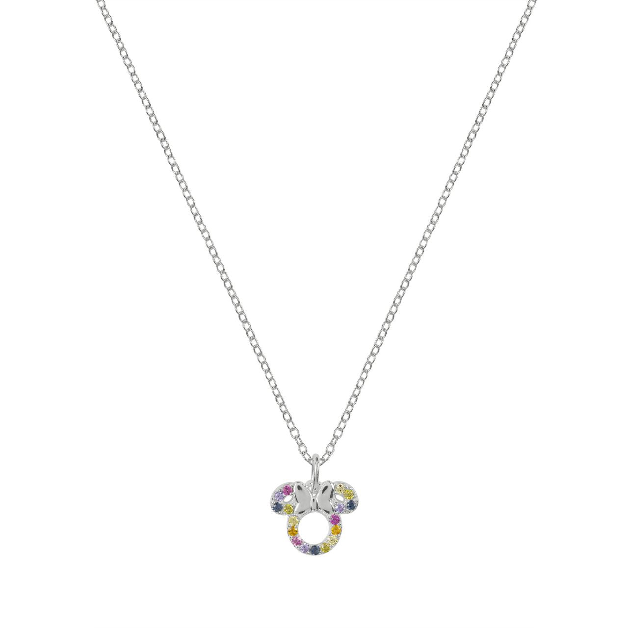 Disney Minnie Mouse Rainbow Stone Set Necklace  This Disney Minnie Mouse Rainbow Stone Set Necklace is a stylish and playful accessory that is perfect for any Disney fan. With a vibrant rainbow stone set, this necklace adds a touch of color to any outfit. Made from high-quality materials, it is durable and eye-catching. Feel like a true Disney fan with this must-have accessory.