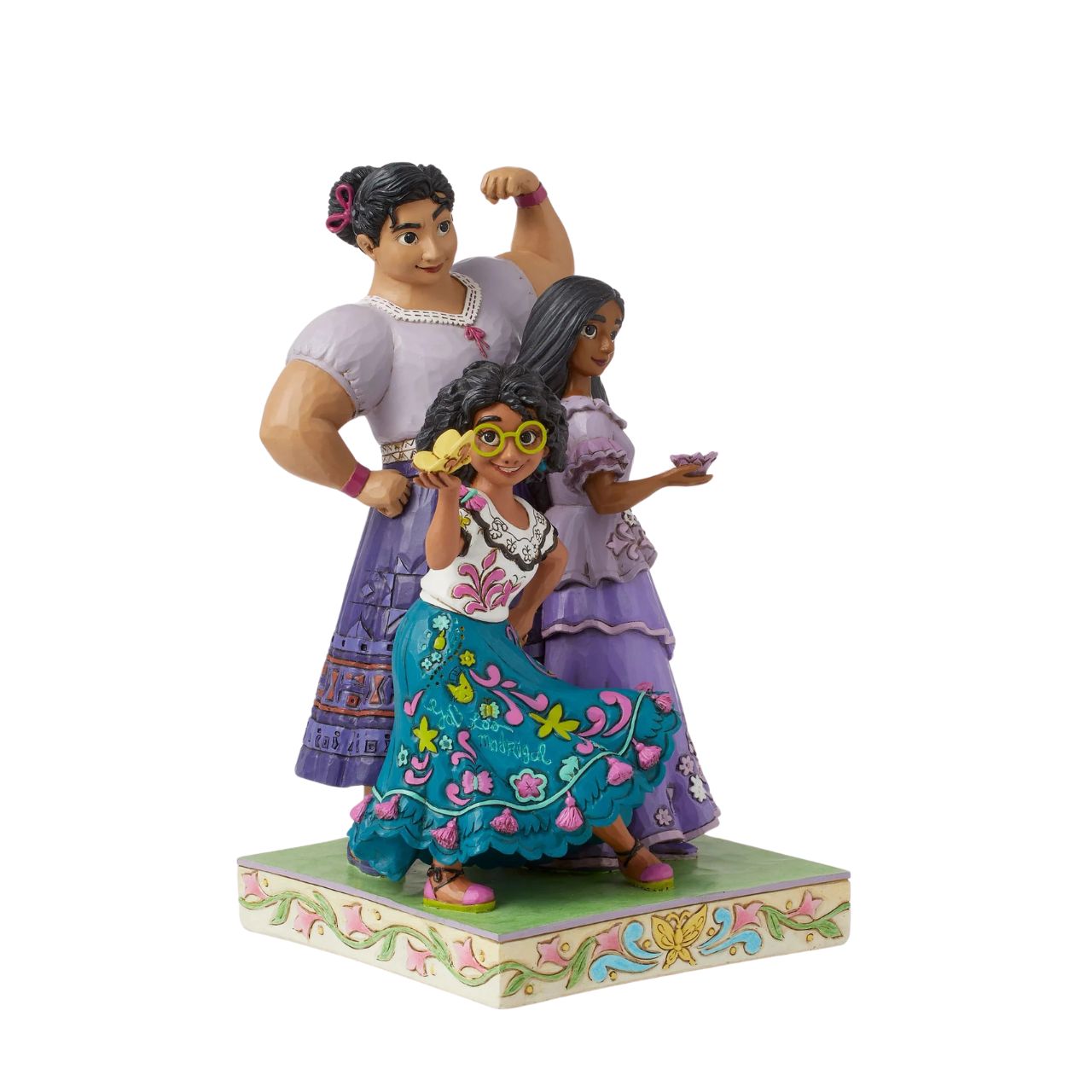 Life is full of colour and everyone has a gift. This special figurine features Mirabel, Isabella and Luisa from the hit Disney film, Encanto. The three sisters showing that they are truly "Stronger Together".