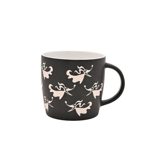 Bring spooky charm to your morning brew with this Disney Nightmare Before Christmas Zero mug. Featuring the lovable ghost dog from Tim Burton's classic film, this black ceramic mug is adorned with a hauntingly beautiful pattern of white floral and leaf-like designs.