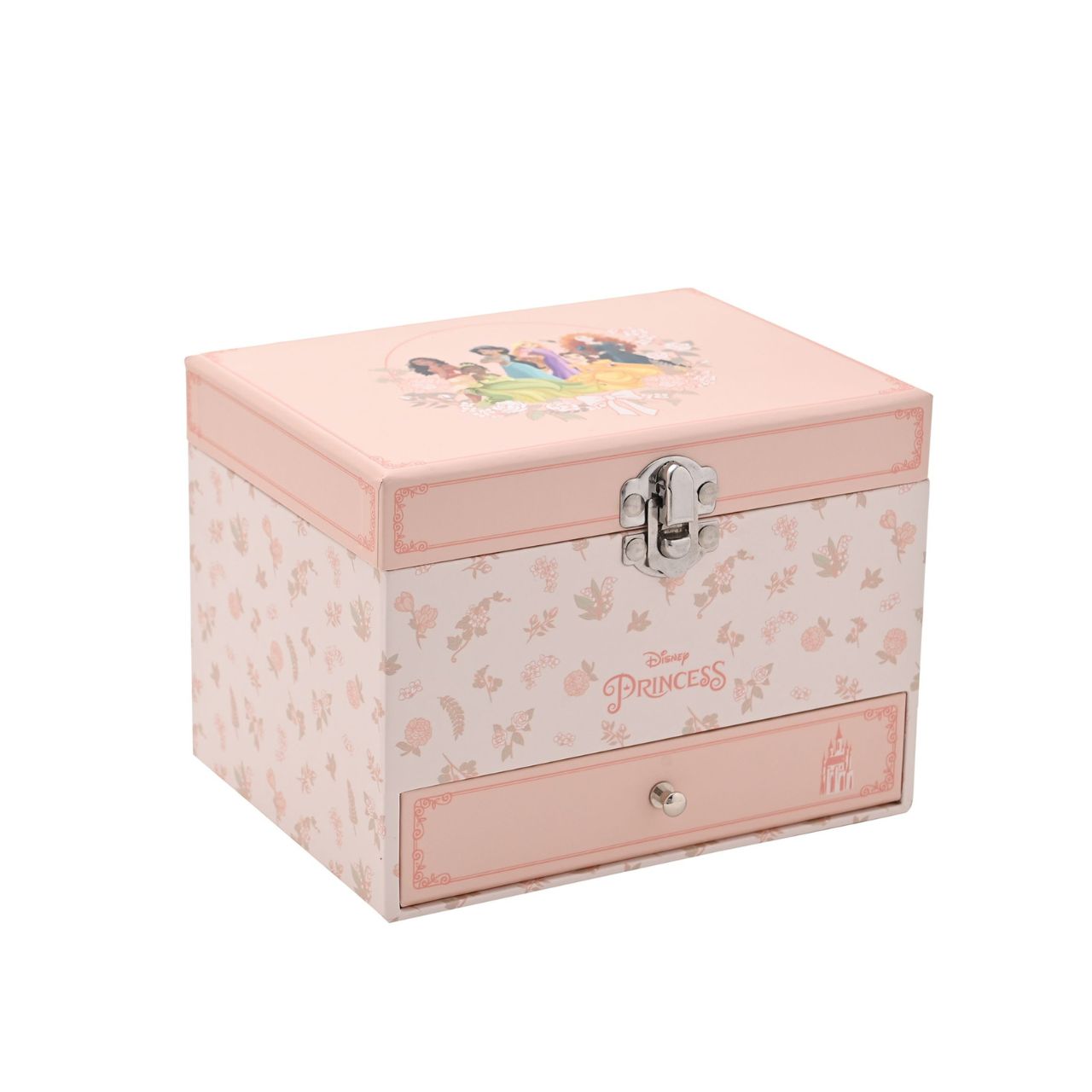 This enchanting jewellery box, adorned with a floral pattern, is a perfect spot for storing treasured trinkets. With a drawer for small keepsakes and a cheery tune that plays when opened, its an ideal gift for Disney princess enthusiasts of all ages.