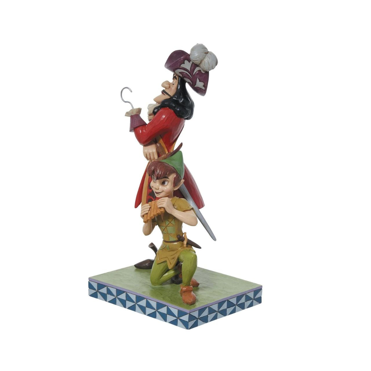 The infamous Captain Hook and his playful nemesis Peter Pan captured perfectly by Jim Shore. This character-correct figurine is the perfect addition for Jim Shore fans collecting good versus evil characters and to celebrate the 70th anniversary of Disney's Peter Pan