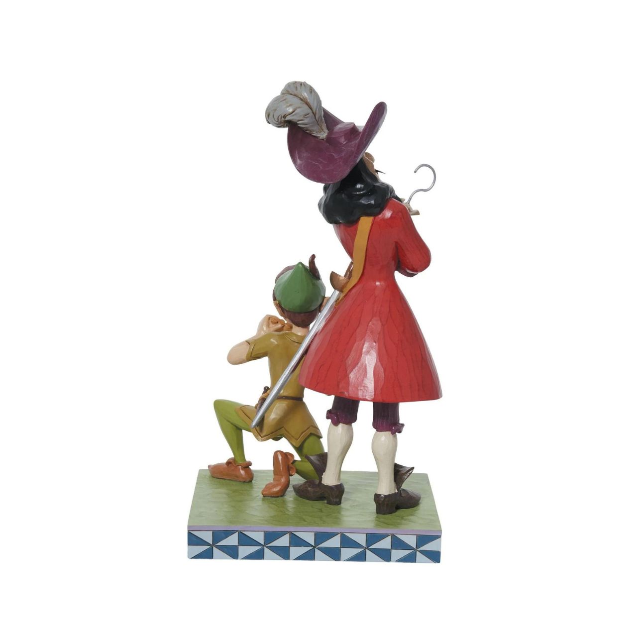 The infamous Captain Hook and his playful nemesis Peter Pan captured perfectly by Jim Shore. This character-correct figurine is the perfect addition for Jim Shore fans collecting good versus evil characters and to celebrate the 70th anniversary of Disney's Peter Pan