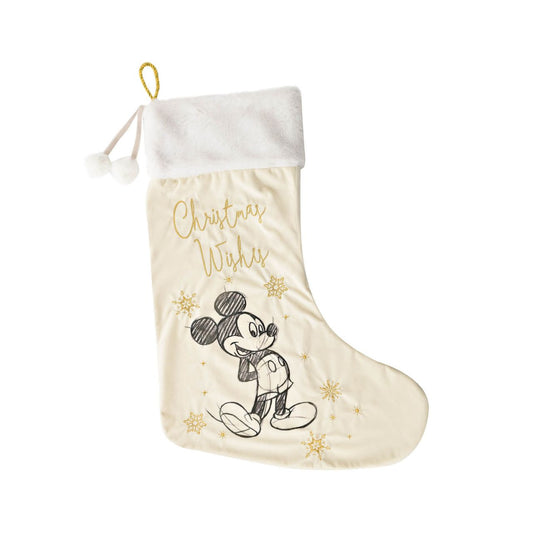 Disney Mickey Mouse Plush Velvet Stocking  Give Santa the perfect place to leave those gifts with this beautiful white velveteen Mickey Mouse stocking with gold embroidery. From Disney Classic Collectables - luxurious collectable gifts for the enduring Disney fan.