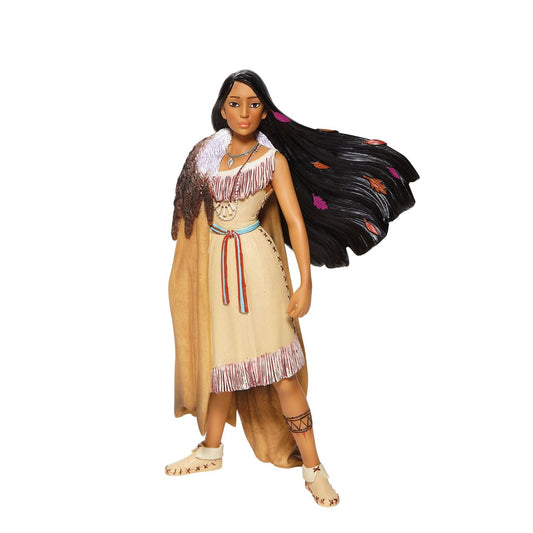 Pocahontas, daughter of Chief Powhatan of the Virginian native American tribe, strikes a powerful pose in this captivating Disney statuette. With colours in her hair and moccasins on her feet, she is a vision of beauty and female capability.