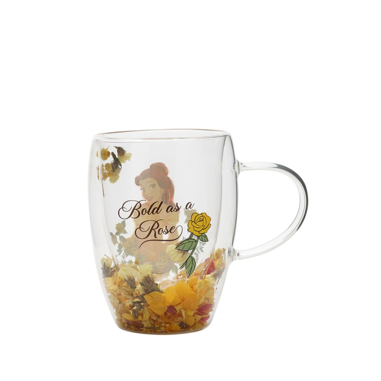 Step into the enchanting world of Disney with the Disney Pastel Princess Glass Mug with Dried Flowers - Belle.