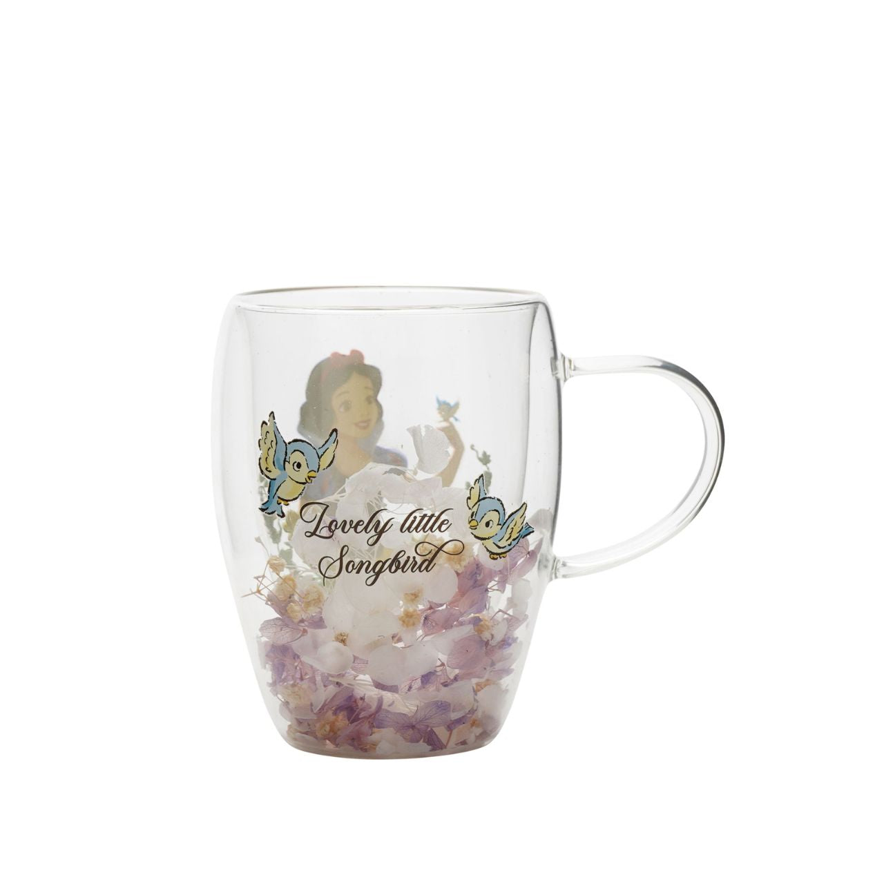 Step into the enchanting world of Disney with the Pastel Princess Glass Mug with Dried Flowers - Snow White.
