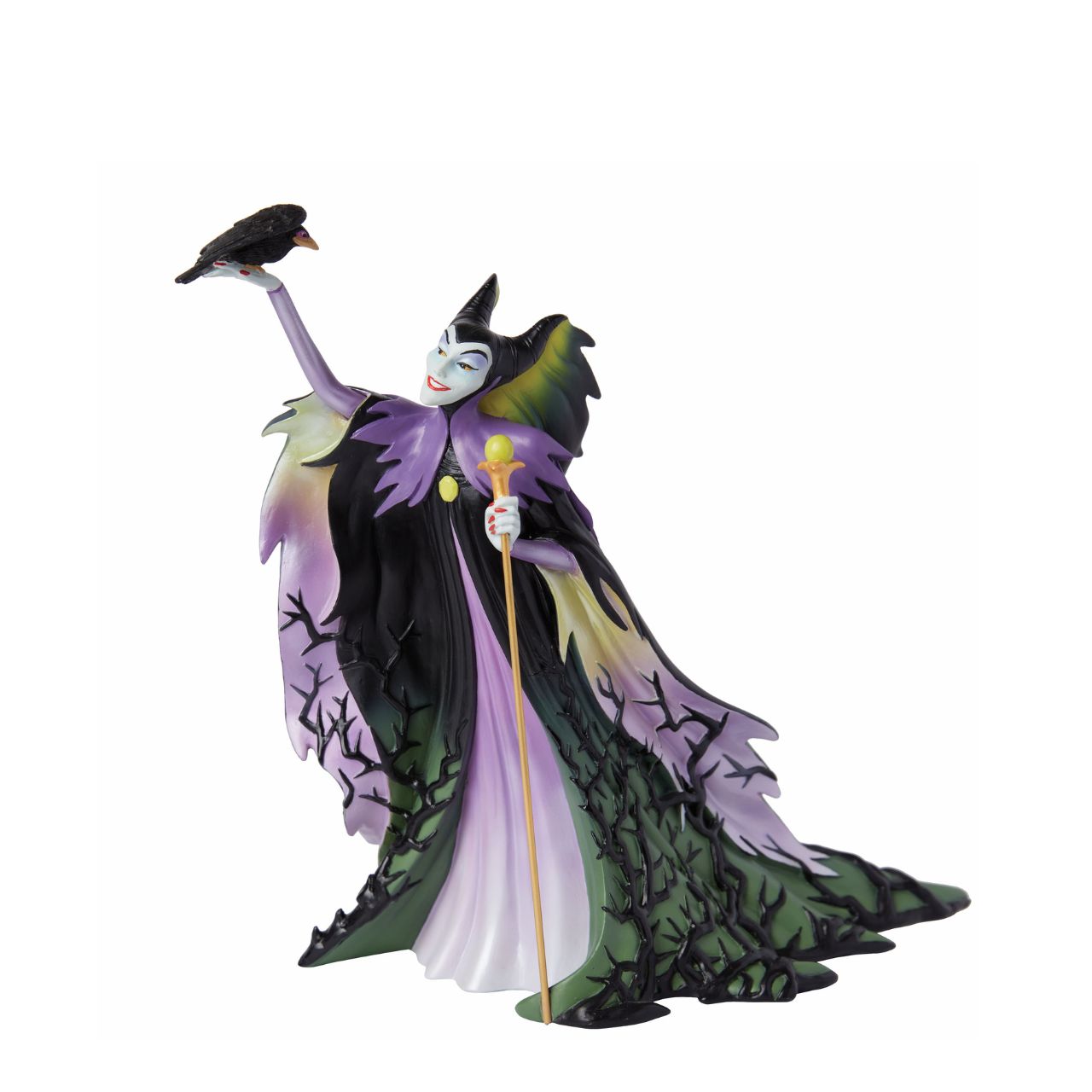 The iconic Disney princess Aurora from Sleeping Beauty is depicted here in her Briar Rose outfit. She has received the botanical treatment with delicate flowers spreading across her dress and spilling out of her basket while a bird perches on her hand.