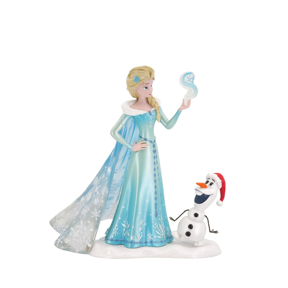 Elsa and Olaf returns to the Disney Showcase Collection with this highly detailed figure featuring superior detailing like opalescent paints, clear resin cape and a glittered snow base.