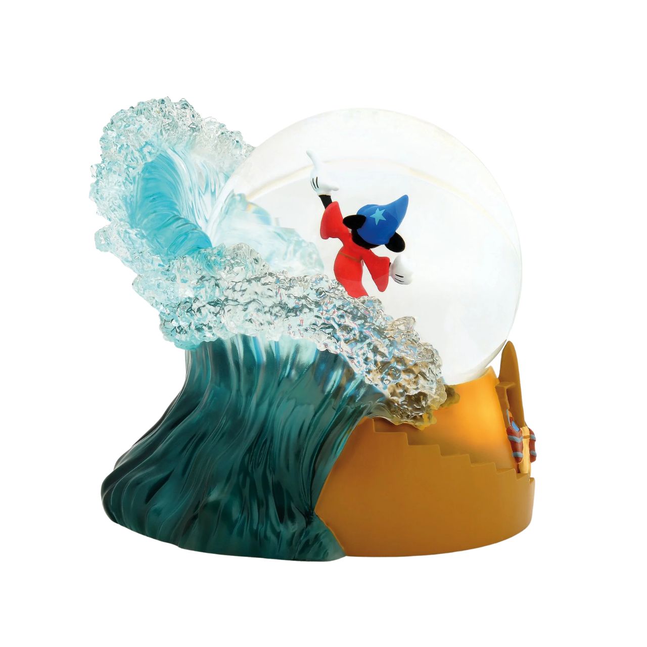 Celebrate the 85th Anniversary of Walt Disney's animated masterpiece Fantasia with this 100 MM water globe featuring the Sorcerer's Apprentice Mickey Mouse as he commands the water baring magical broomsticks and crashing waves made of clear resin.