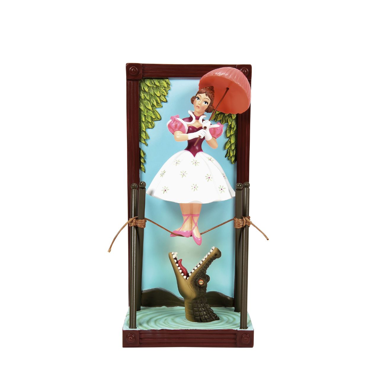 Step into our art gallery with no windows and no doors and marvel at a framed stretching portrait named Tightrope Girl from Disney's Haunted Mansion. The 3 dimensional figurine shows a contrast of calmness and danger which captures the Haunted Mansion's unique blend of whimsy and fear.