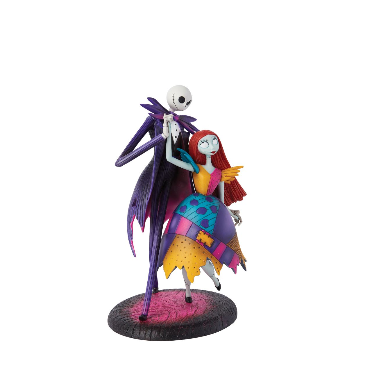 This exquisite collectible captures the hauntingly beautiful moment as Jack Skellington and Sally twirl gracefully beneath the moonlight. Meticulously crafted and vivid colouring, it's a must-have for fans of Tim Burton's beloved Disney classic, The Nightmare Before Christmas, bringing the film's magic to life on your shelf.