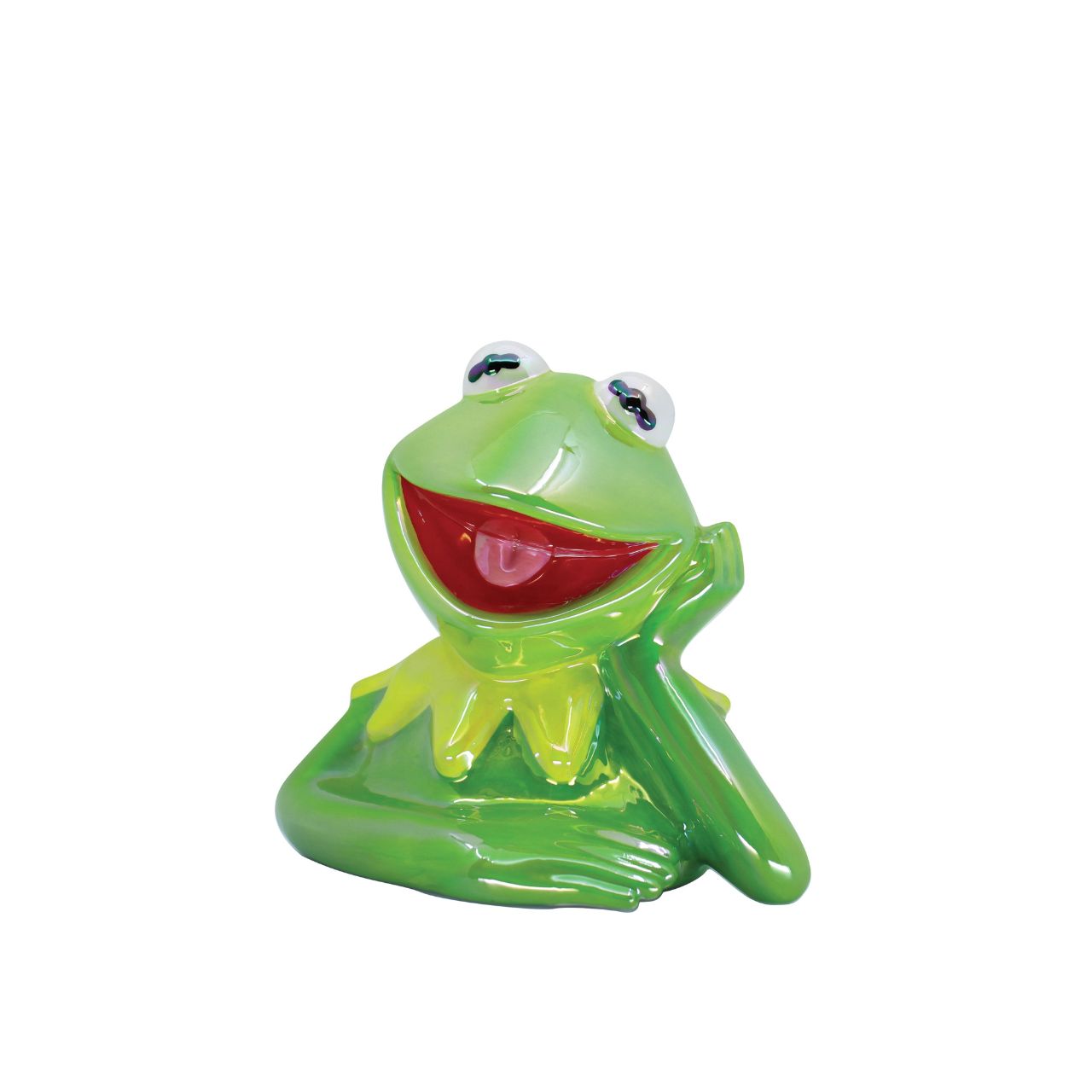 Make saving fun with the Kermit Ceramic Money Bank by Disney Showcase. It is the perfect, practical décor piece for Disney fans of all ages. At 15cm tall with a dazzling green, iridescent finish this piece is guaranteed to catch the attention of all that see it and will add the Disney magic to any home.