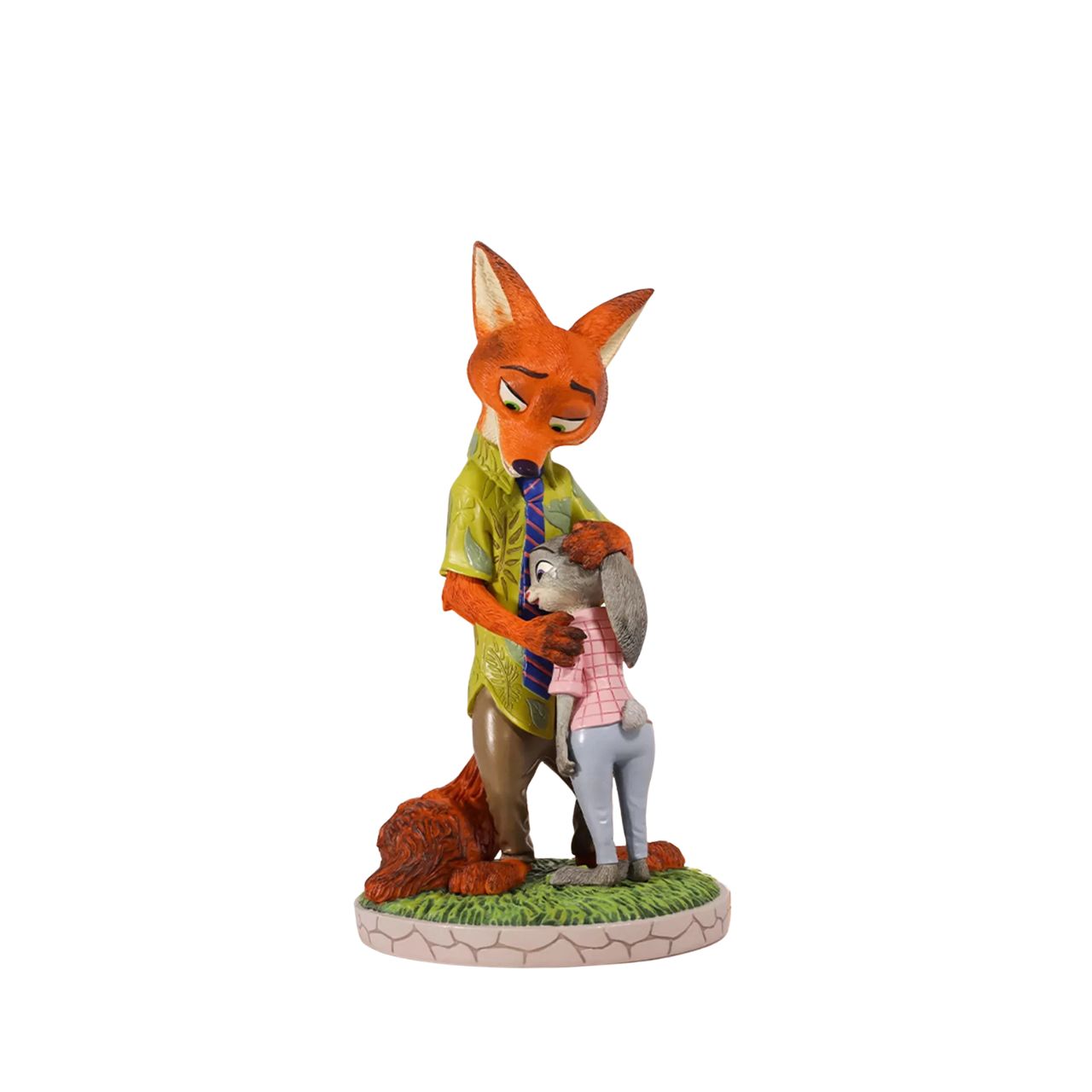 Handcrafted hand-painted resin figurine capturing Nick and Judy in a charming embrace. Part of the Disney Showcase collection, this detailed piece brings beloved characters to life with vibrant artistry and meticulous craftsmanship.