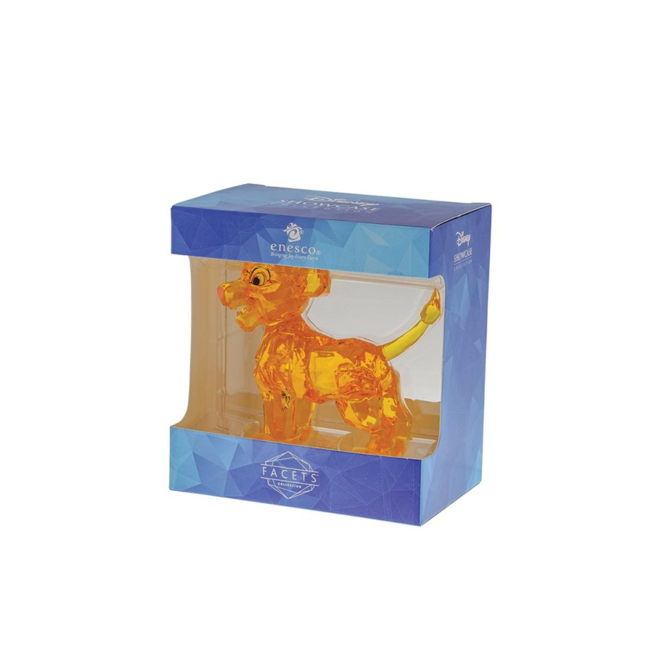 The little cub makes his royal debut in the Licensed Facet Collection. This "gem cut" acrylic sculpture reflects the future King's pride in a sparkling yellow tone. This Simba figurine is perfect for any Lion King fan. Presented in a branded window gift box.