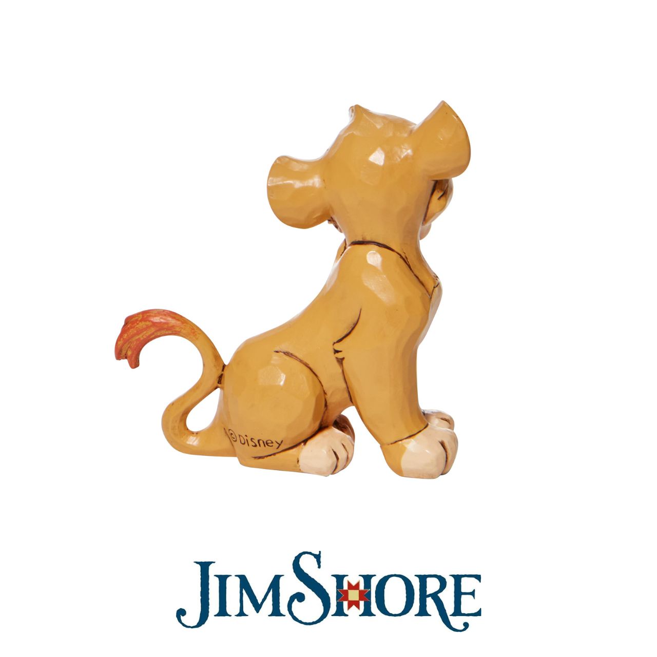 Jim Shore Disney Simba Mini Figurine  Simba, the cub to be king, boasts an adorable expression in this Jim Shore statuette. With folksy patterns down his side, he's a vision of playfulness and charm. Looking more like a house cat than a lion, he's the perfect addition to your home. Hand painted and hand sculpted high quality cast stone. Packaged in a branded giftbox.