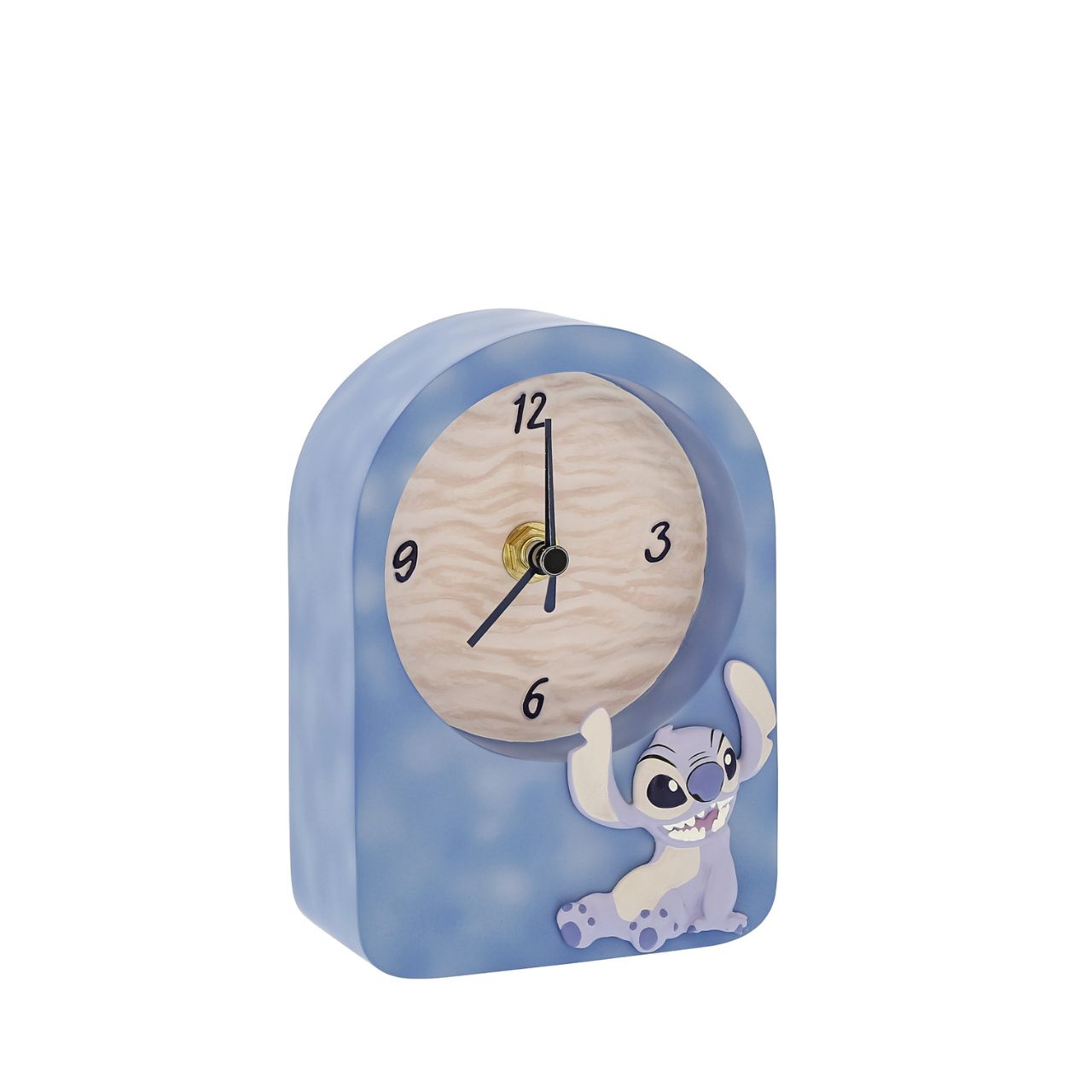 Tick-tock in Disney style. Introducing the Stitch Desk Clock-embossed with Stitch's charm on the front. This adorable timepiece brings playful energy to your workspace. Let Stitch keep you company as you navigate your day, adding a dash of Disney magic to every hour.