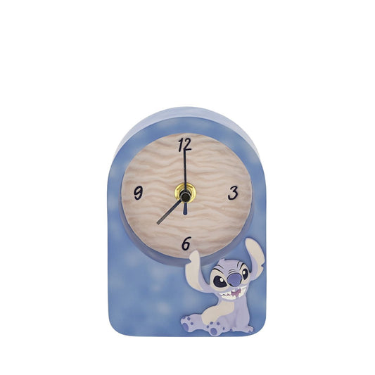 Tick-tock in Disney style. Introducing the Stitch Desk Clock-embossed with Stitch's charm on the front. This adorable timepiece brings playful energy to your workspace. Let Stitch keep you company as you navigate your day, adding a dash of Disney magic to every hour.
