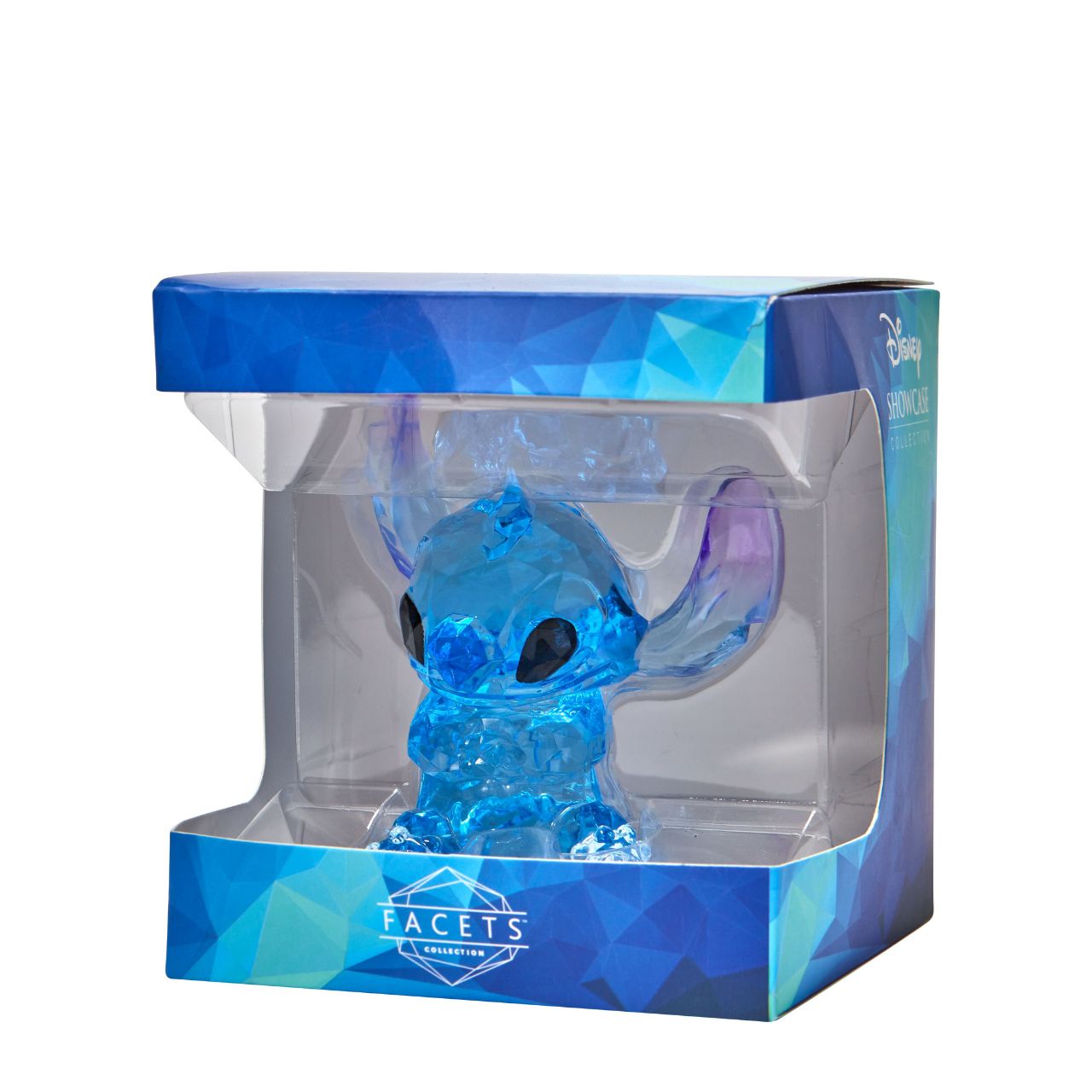 Disney Stitch Facets Figurine  This "gem cut" acrylic sculpture reflects Stitch's sparkling personality and childlike charm. Presented in a branded window gift box. Not a toy or children's product. Intended for adults only.