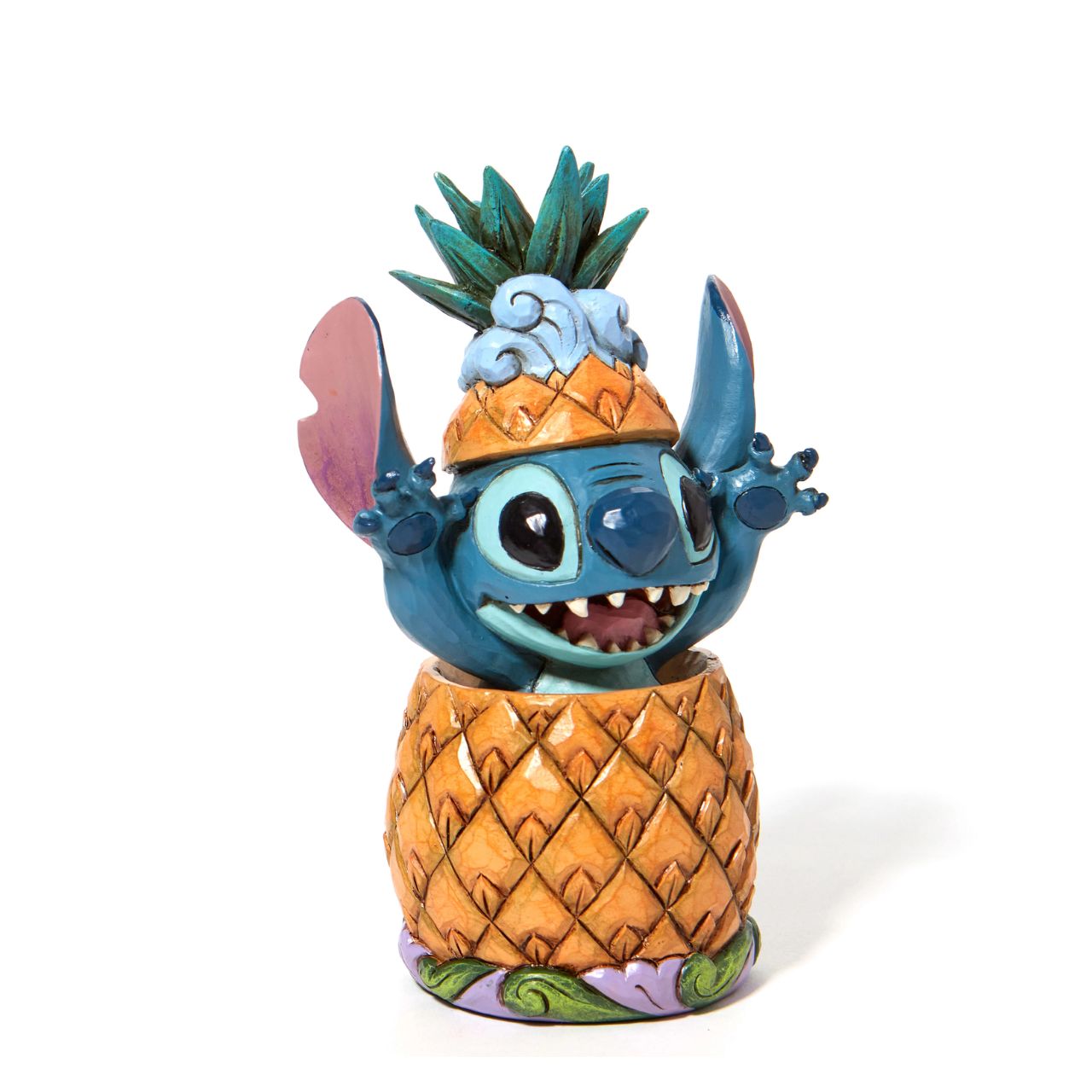 Disney Traditions Stitch in a Pineapple Figurine by Jim Shore  "Pineapple Pal" Popping cheerfully out a pineapple, Stitch celebrates the day and the twenty year anniversary of the film that brought him into our hearts.