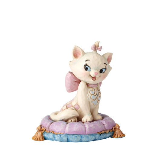 Beautifully crafted with delightful attention to detail, Jim Shore's charming miniatures capture the essence of the beloved Disney characters. Beguiling Marie poses on a purple pillow in this light-hearted scene from the classic film The Aristocats. 