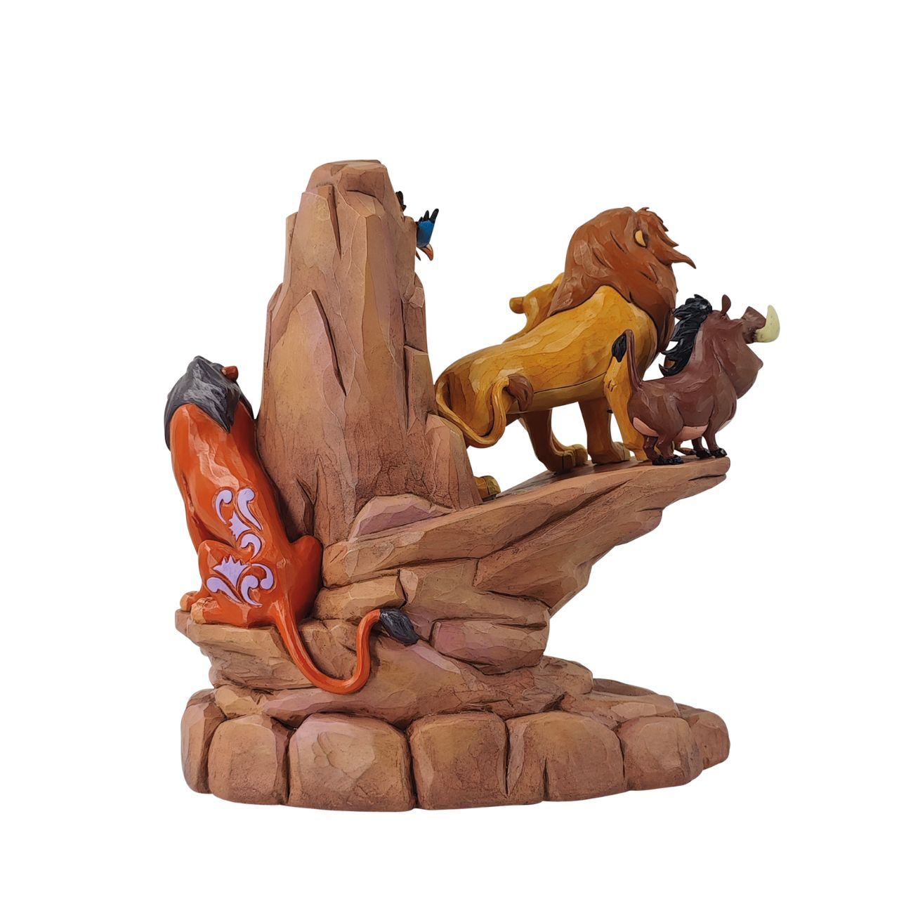 This incredible creation by Jim Shore celebrates the 30th anniversary of Disney's beloved 1994 film, The Lion King. With patchwork patterning and Rafiki's Simba drawing, Pride Rock looks stately as the main characters stand upon the stage.