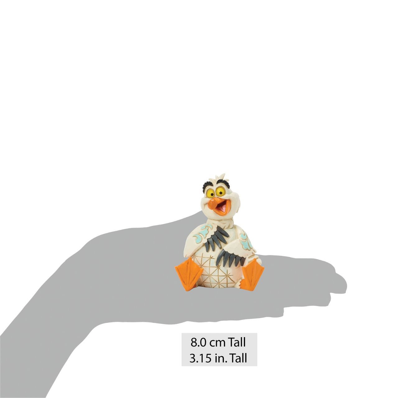This Jim Shore miniature features Scuttle, the eccentric Seagull from The Little Mermaid, with vibrant rosemaling and charming patchwork details. With a bright smile and playful expression, you can almost hear his joyful laugh.